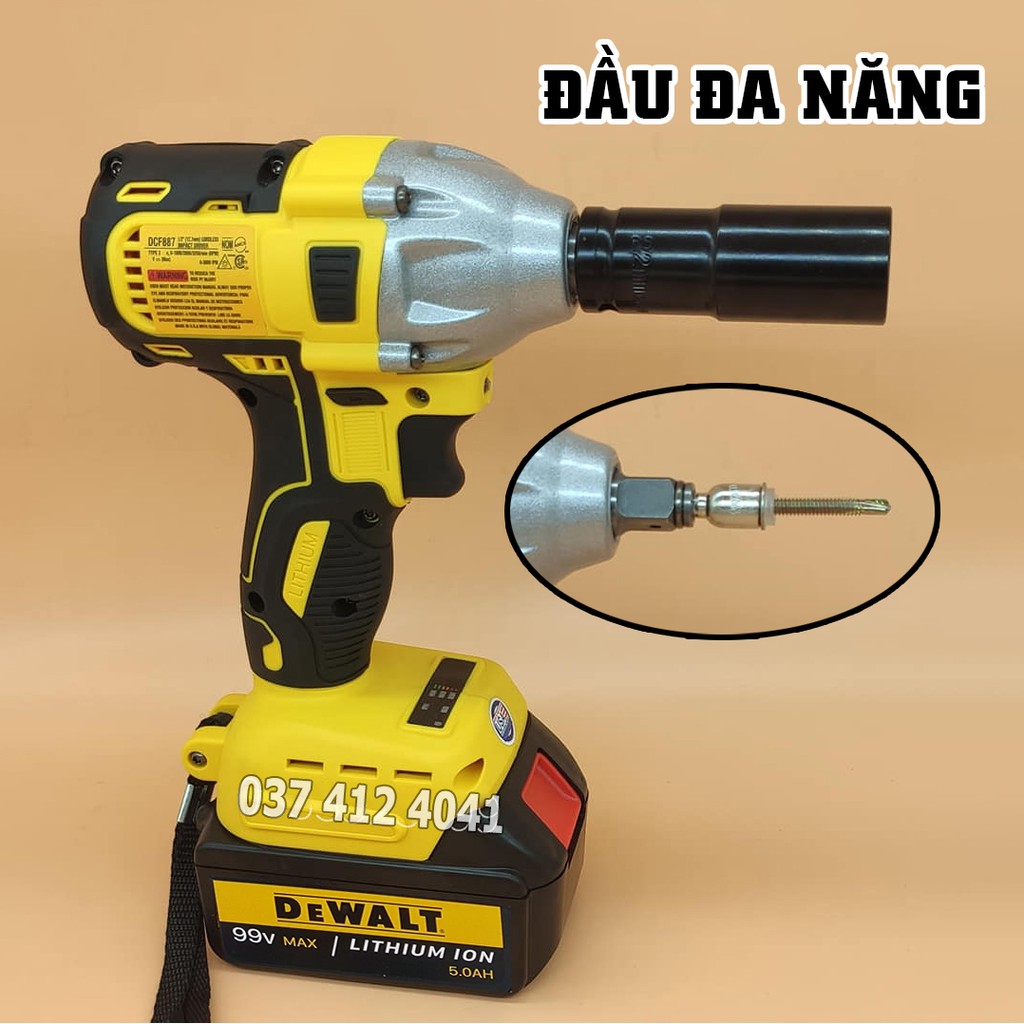 Máy Siết Bulong DEWALT 88V - TẶNG ĐẦU KHẨU + ĐẦU CHUYỂN VÍT - KHÔNG CHỔI THAN - Pin 10 Cell - Lõi đồng - Máy bắt vít