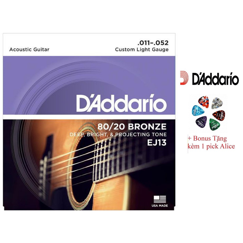 Dây Đàn Guitar Acoustic  D’Addario EJ13 cỡ (11-52) tặng kèm 1 pick