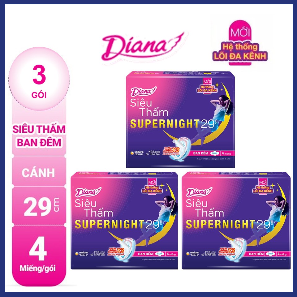 [BVS] Băng vệ sinh Diana Super Night 29cm 4 miếng