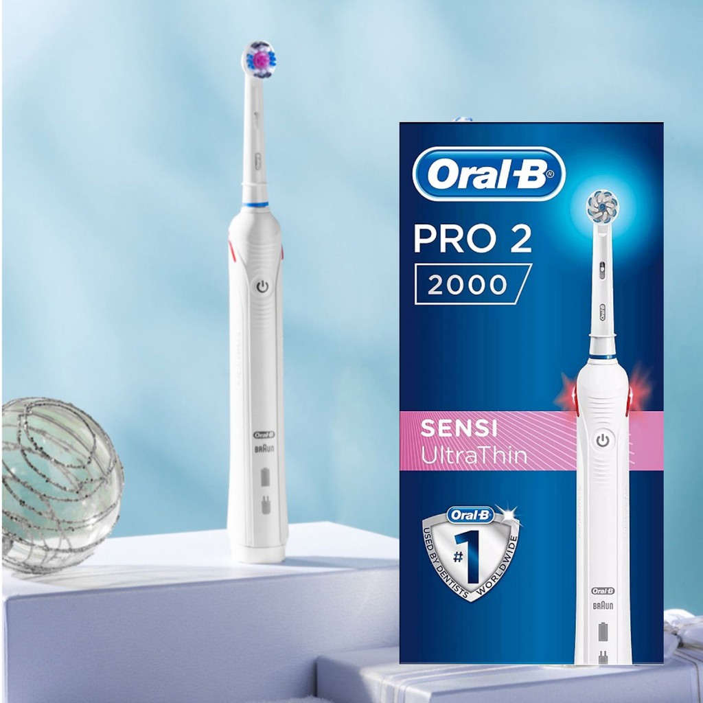 Bàn Chải Điện Oral B Pro 2 2000 Chống Nước - Đầu Chải Lông Mềm Đánh Răng Tự Động Cảm Ứng Nướu Có Sạc -Hàng Đức Năm 2021