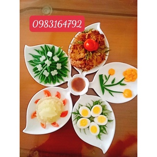 Bộ đĩa ăn hình lá xoài 5 cánh hàng Bát Tràng