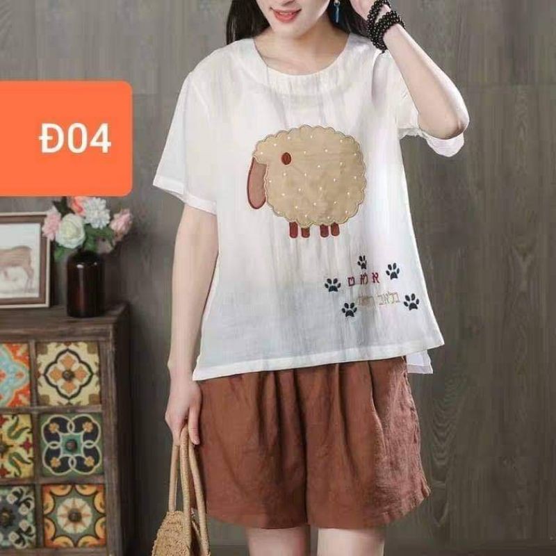 Bộ quần áo chất đũi thêu hình size 40-80kg