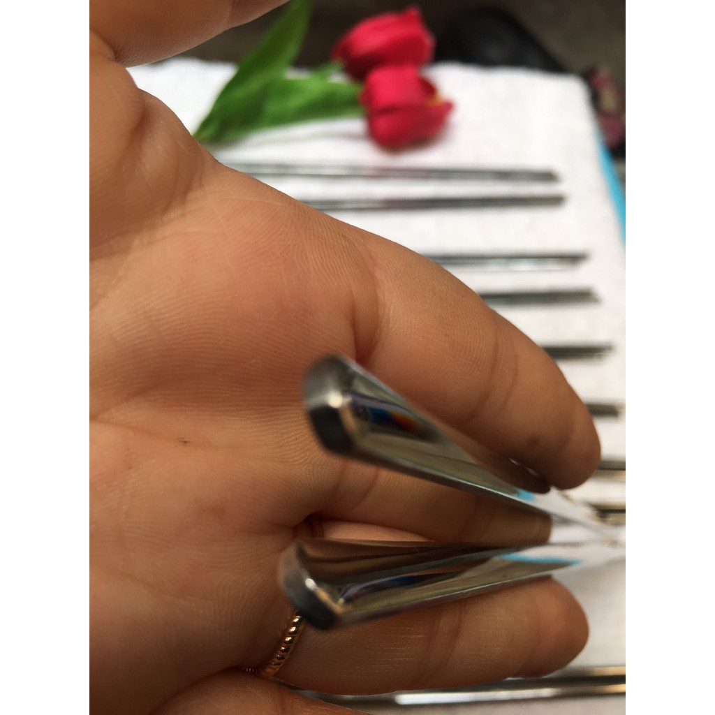 Combo 10 đôi đũa inox đầu dẹp đặc ruột không hoa văn