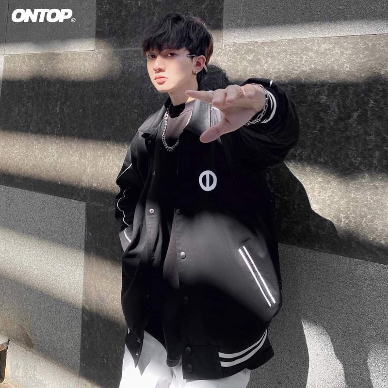 Áo khoác Varsity Local brand ONTOP nam vải kaki - Mono Varsity Jacket màu đen