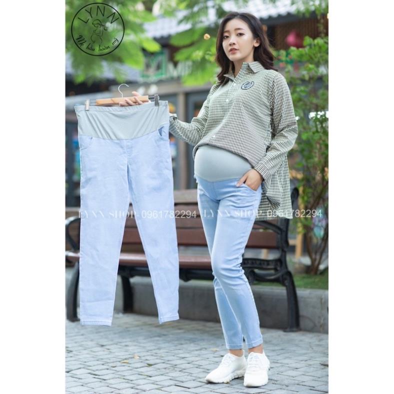 Quần jean bầu dáng baggy đẹp, chất jean mềm mại , ☘️có đáp bụng và chun chỉnh từng thai kỳ