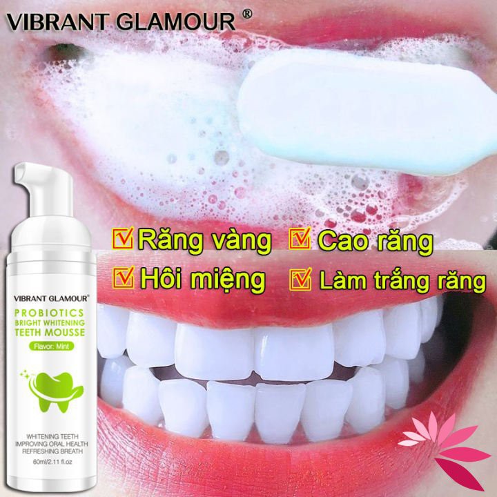 Kem đánh răng tạo bọt làm trắng răng Vibrant Glamour giảm ố vàng thiết kế nhỏ gọn 60ml