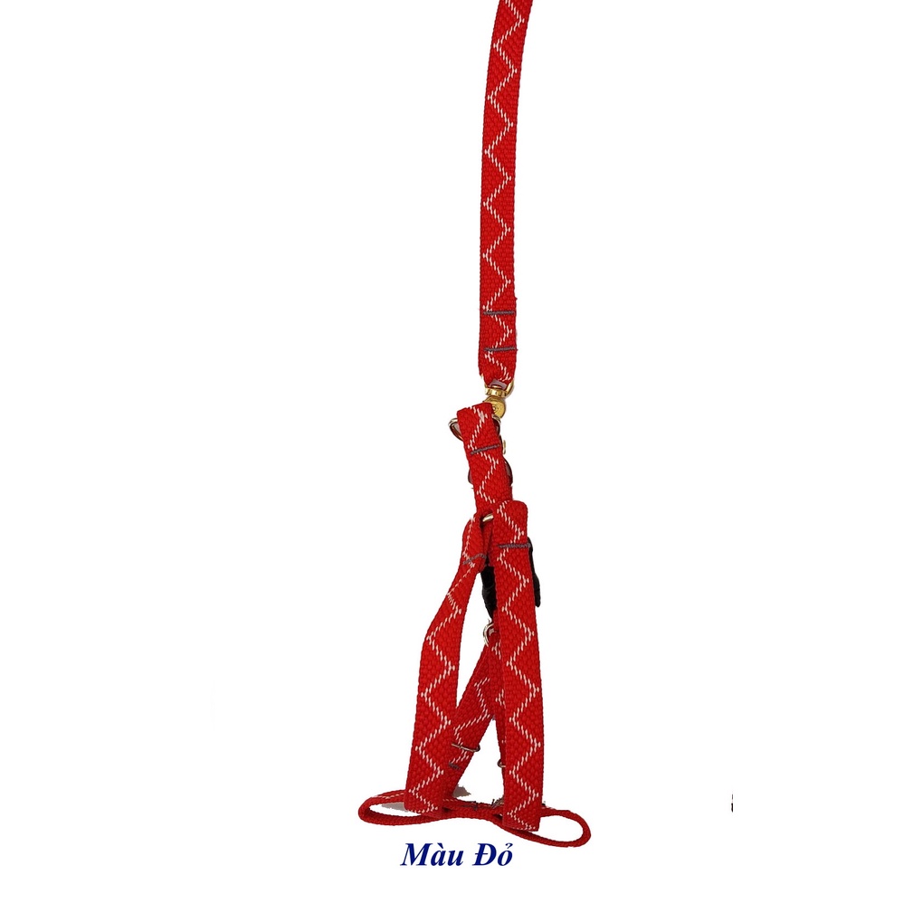Dây dắt kèm yếm cho Chó Mèo từ 5kg đến 10kg Bản rộng 1.5cm Dài 120cm Thêu zigzag Chất liệu dù chắc chắn, An toàn