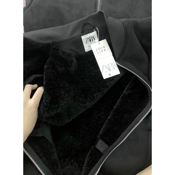 Áo da lộn lót gió nam màu đen-áo bomber zara nam xuất dư