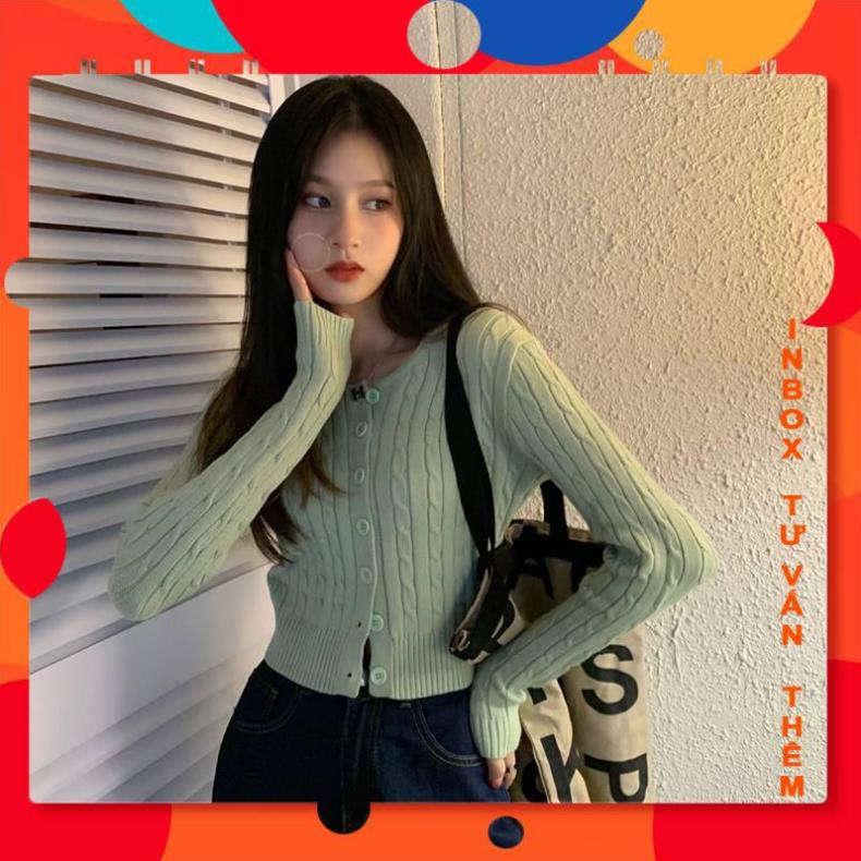 áo len gân khuy tay dài dáng Croptop - áo Len khuy vặn thừng HanNhienNgonKT Shop