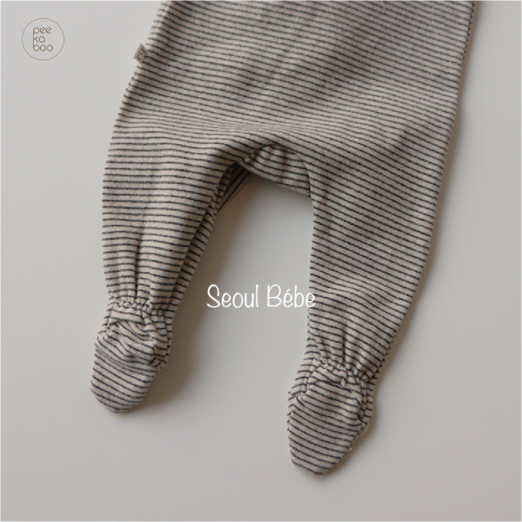 Set jumpsuit liền bàn kèm mũ bông bộ kẻ Tata Peekaboo thu đông cho bé 3-11kg