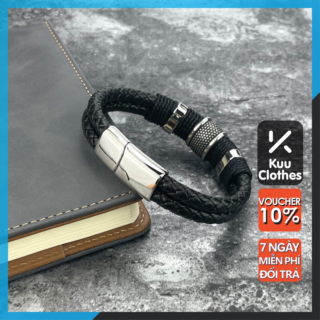 Vòng Tay Nam Lắc Tay Unisex Thời Trang Đeo Tay Nam Nữ Basic Kuu Clothes Màu Đen - Vòng Tay Da RETRO