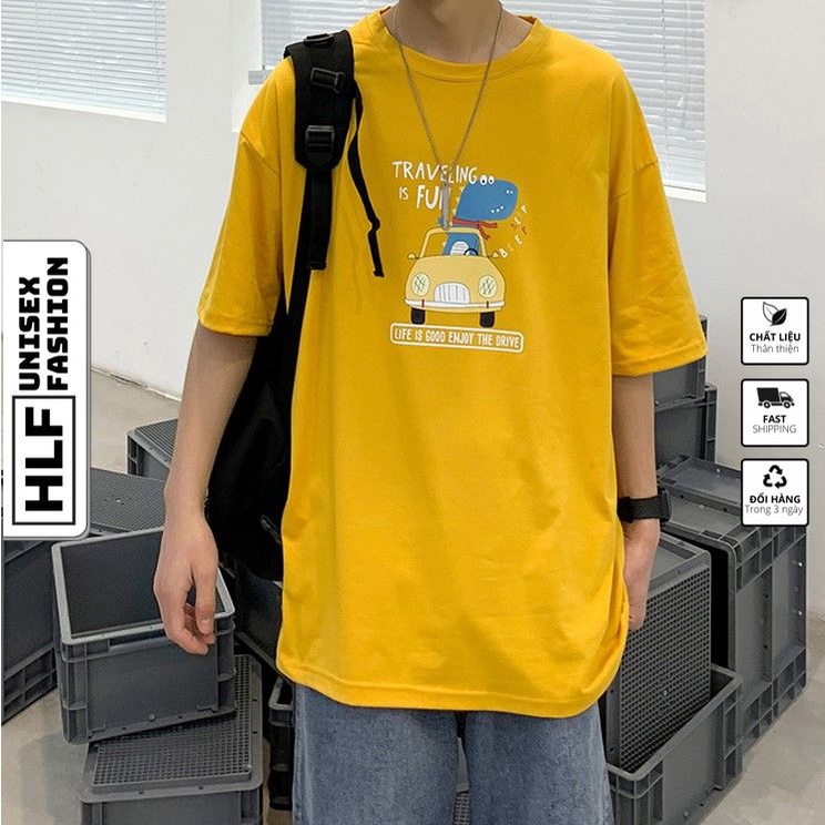 Áo thun tay lỡ form rộng ô tô khủng long chất siêu đẹp, áo phông form rộng size HLFashion