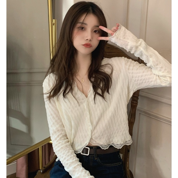 Porozi  Áo cardigan dệt kim  tay dài cổ chữ V màu sắc đơn giản phong cách Hàn Quốc thời trang cho nữ