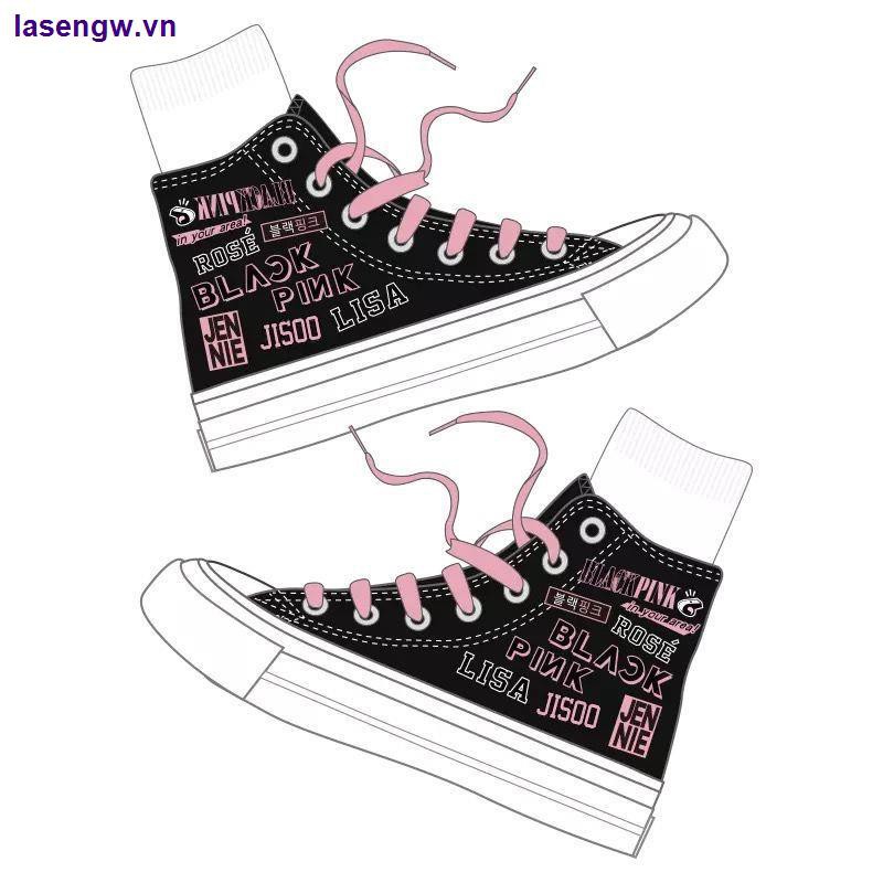 Giày thể thao bằng vải canvas cổ cao mẫu mới phong cách nhóm nhạc Blackpink độc đáo