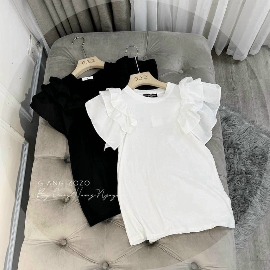 ICO - Áo phông TAY BÈO trơn hai màu ĐEN - TRẮNG VAV LUXURY