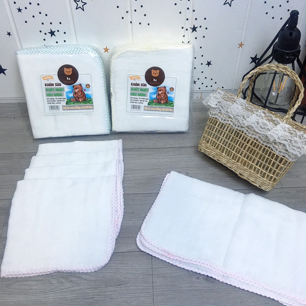 Khăn xô - khăn sữa 30x30cm  cho bé sơ sinh -1 bịch 10 chiếc 3 mầu viền