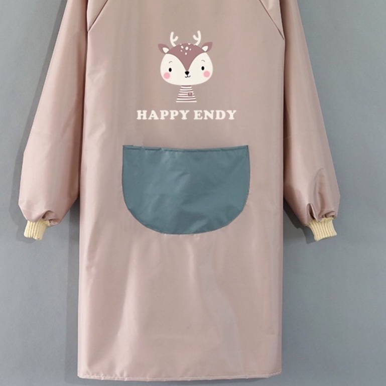 (Bán Buôn Sỉ) Tạp dề áo dài tay một mầu phối túi chống thấm nước hoạt tiết hoạt hình cho nữ ( giao họa tiết ngẫu nhiên )
