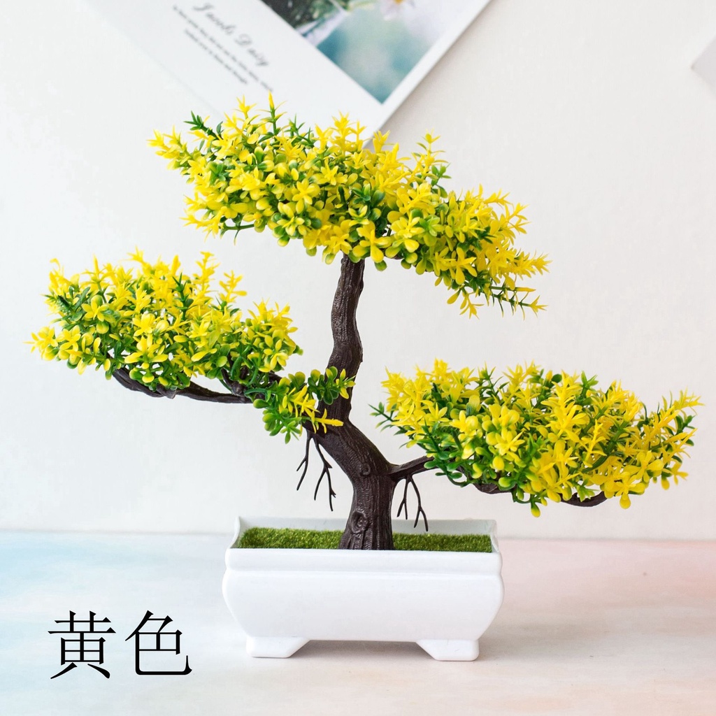 CÂY GIẢ BONSAI HOA RỰC RỠ kèm chậu - Chậu cây Phú Quý Cát Tường trang trí, để bàn - Hoa giả may mắn tài lộc