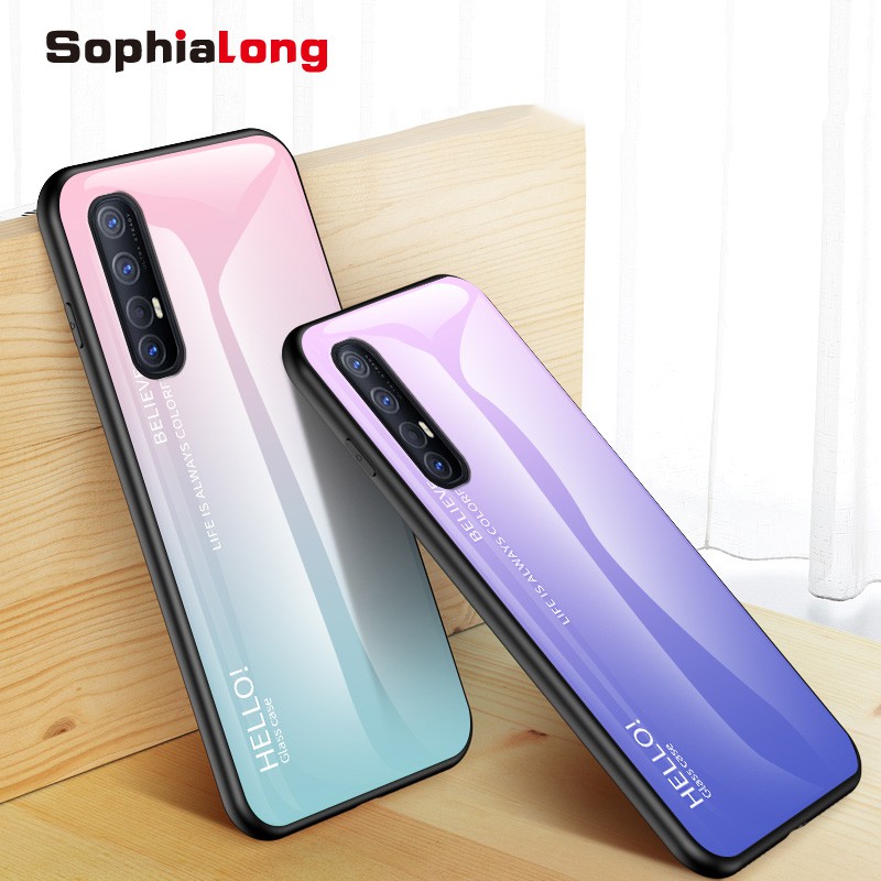 Ốp điện thoại kính cường lực kèm viền TPU mềm nhiều màu bảo vệ toàn diện dành cho OPPO Reno3 Reno4 4g 5g