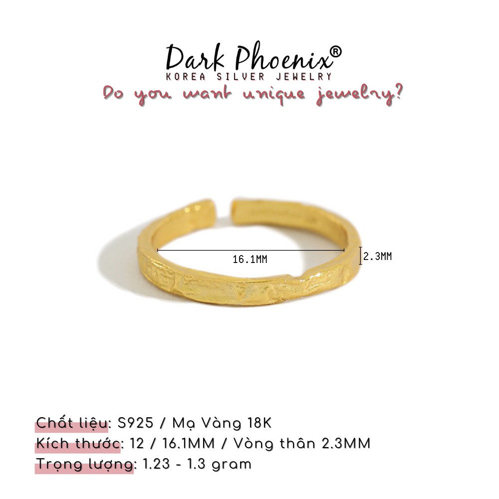 Nhẫn bạc DARK PHOENIX giản đơn mạ Vàng 18K phong cách Ulzzang tinh tế - NB07