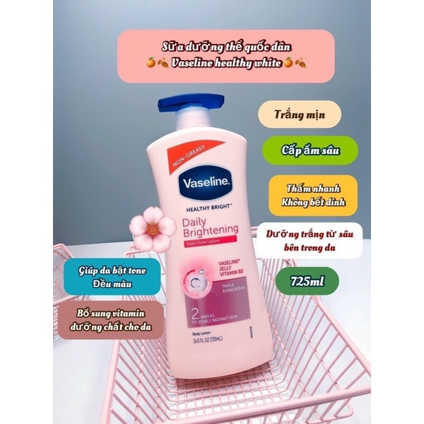 Sữa dưỡng thể Vaseline Hà Linh bản Mỹ sx tại Ấn dưỡng trắng da 725ml