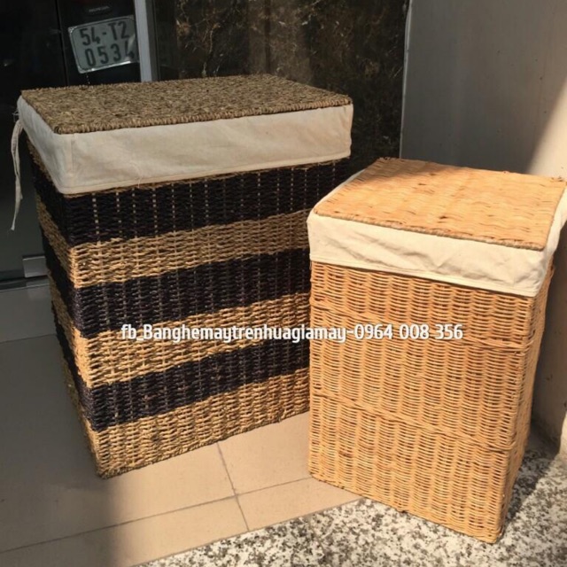Thùng cói mây đựng đồ dơ kèm lót trong