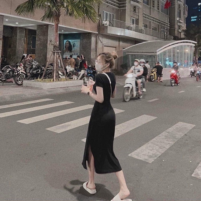 Váy body xẻ dáng dài mặc siêu xinh siêu đẹp hàng free size dưới 55kg