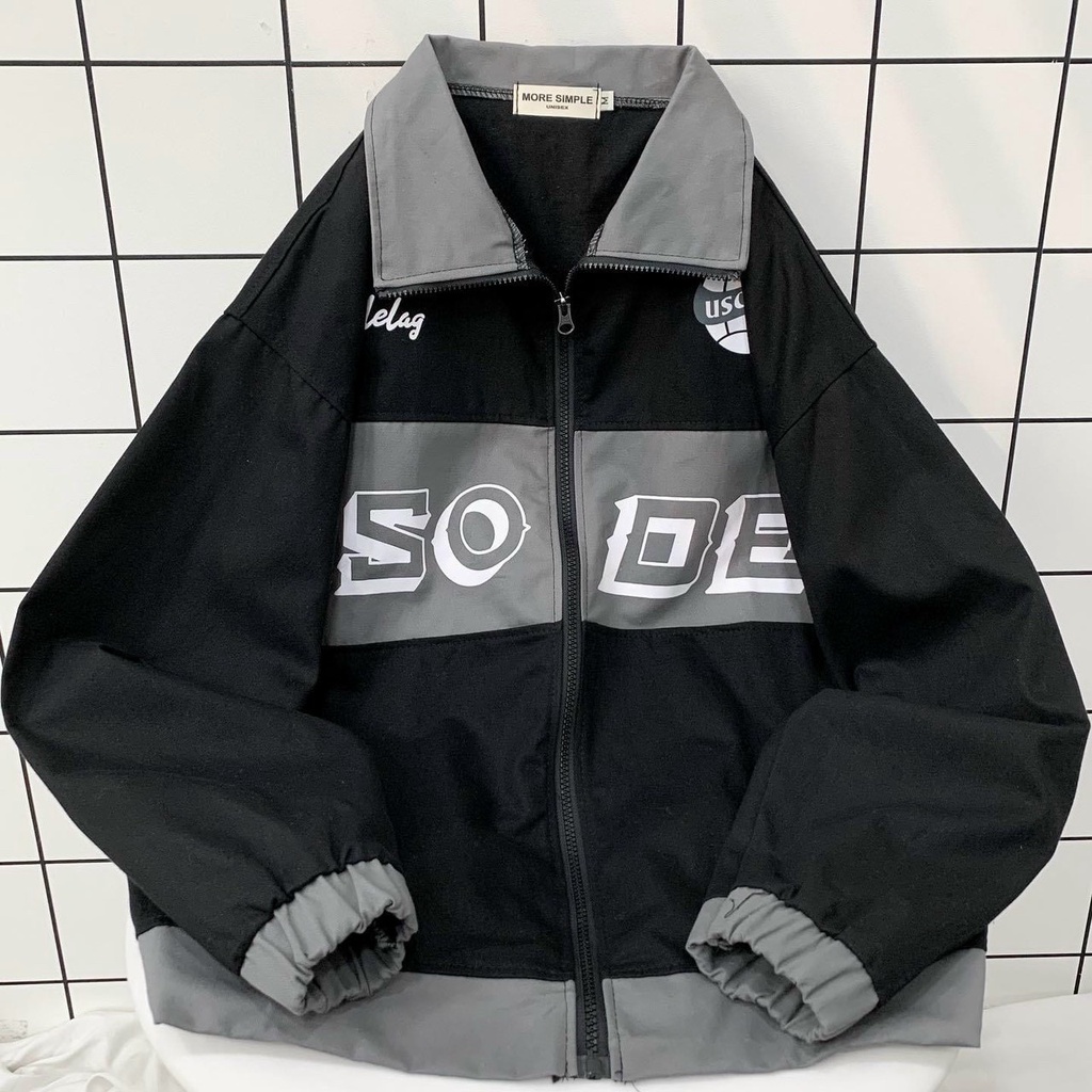 Áo khoác Jacket Trơn form rộng in chữ SO-DE vải kaki 1 lớp Unisex nam nữ (Ảnh thật/Có sẵn)