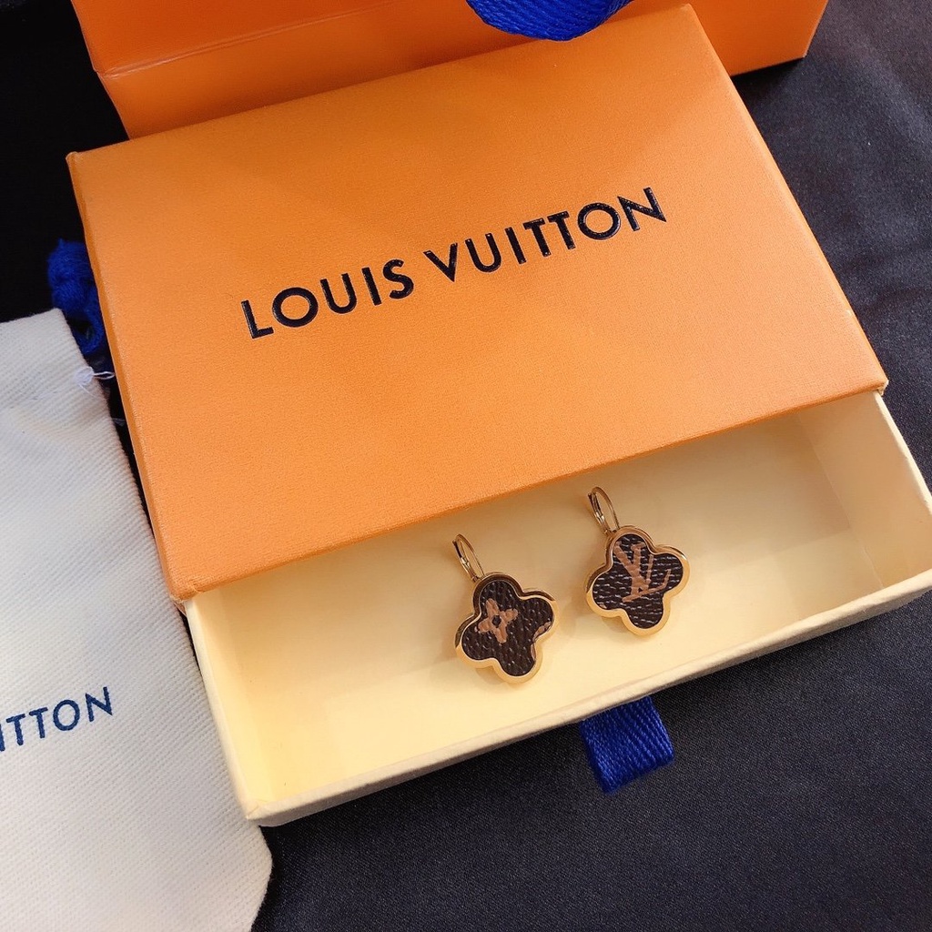 LOUIS VUITTON Khuyên Tai Tròn Bằng Thép Titan In Logo LV Thời Trang