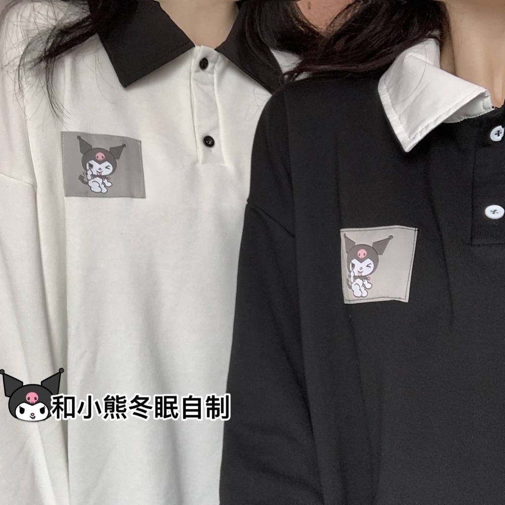 Áo Thun polo Dáng Rộng Tay Dài Phong Cách Kuromi Thu Đông Chính Hãng Dễ Phối Đồ Cho Cặp Đôi Sanrio * 2021