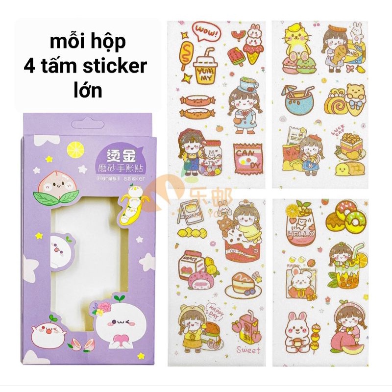 Sỉ: thùng 30 hộp sticker lớn, mỗi hộp 4 tờ sticker khổ 13cm