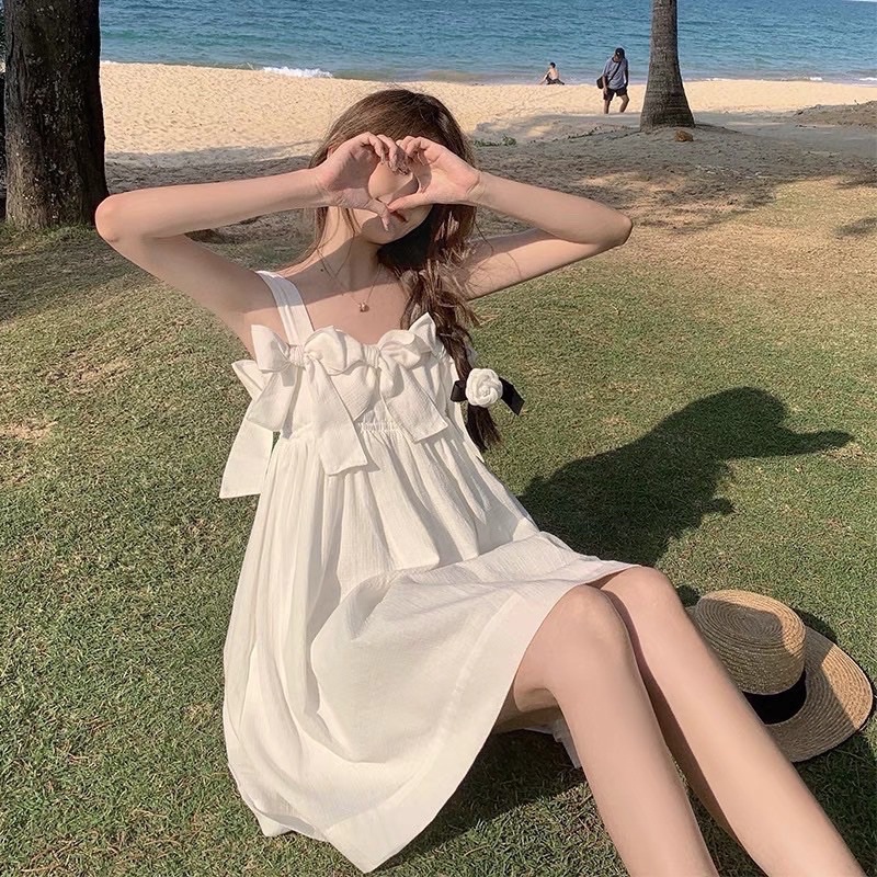 VÁY BABYDOLL, ĐẦM CÔNG CHÚA 2 DÂY BẢN TO THẮT NƠ ĐEN TRẮNG XINH XẮN