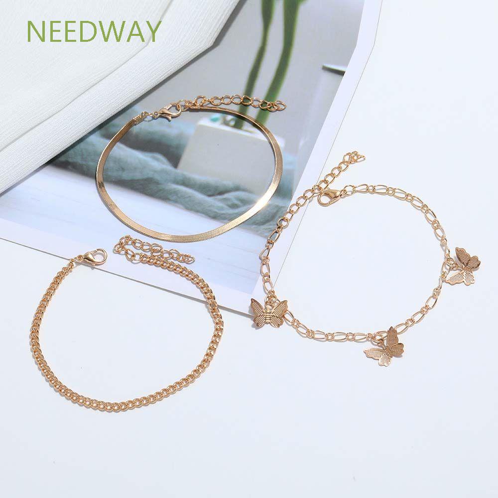 Bộ 3 cái vòng lắc chân nhiều lớp gắn hình bướm kiểu Boho thời trang đi biển cho nữ