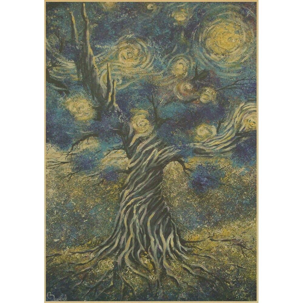 Tranh giấy kraft treo tường hình tranh sơn dầu Van Gogh 3 Get 4 (Tru Extra Is ngẫu nhiên)