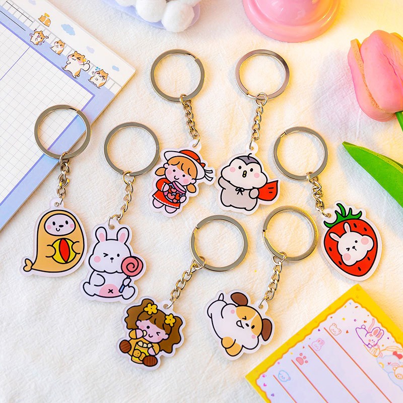 Móc Khoá Xe Hình Icon Sticker Hoạt Hình Móc Balo, Chìa Khoá Siêu Xinh Cute Mới