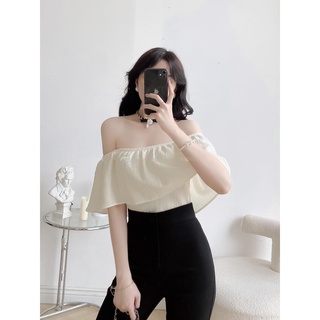 [ Ảnh Cận Chất Vải] Áo Trễ Vai Bánh Bèo Tiểu Thư Chất Vải Đũi Xốp Mềm Mịn, Áo Nữ Kiểu Trễ Vai
