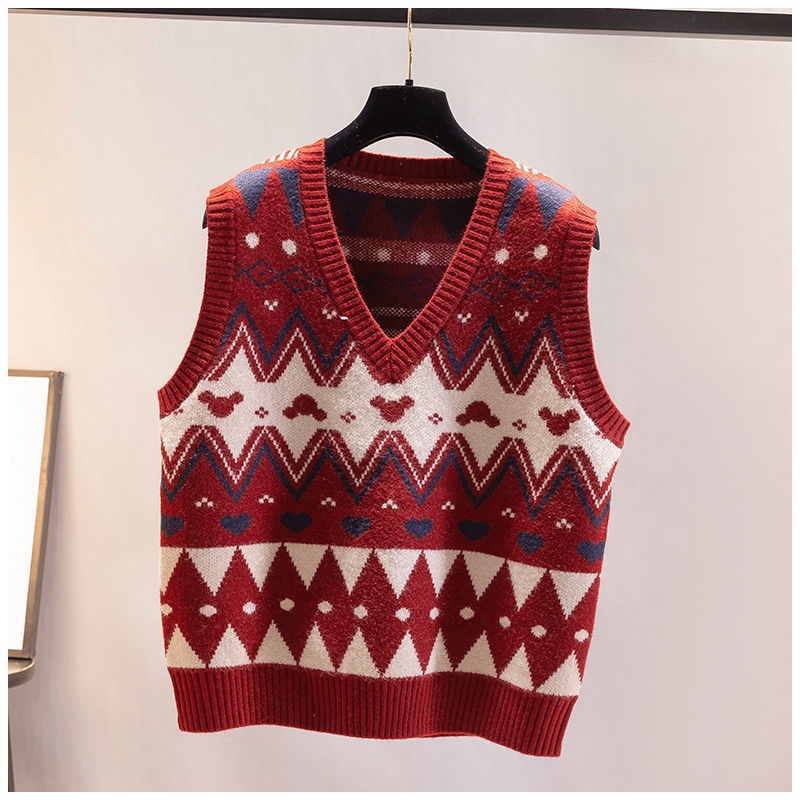 Áo Sweater Dệt Kim Sát Nách Màu Sắc Tương Phản Phong Cách Hàn Quốc