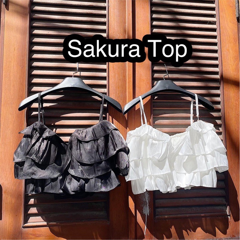 Áo Kiểu SAKURA TOP hai dây màu trắng thiết kế phần thân xếp bèo dây áo có điều chỉnh