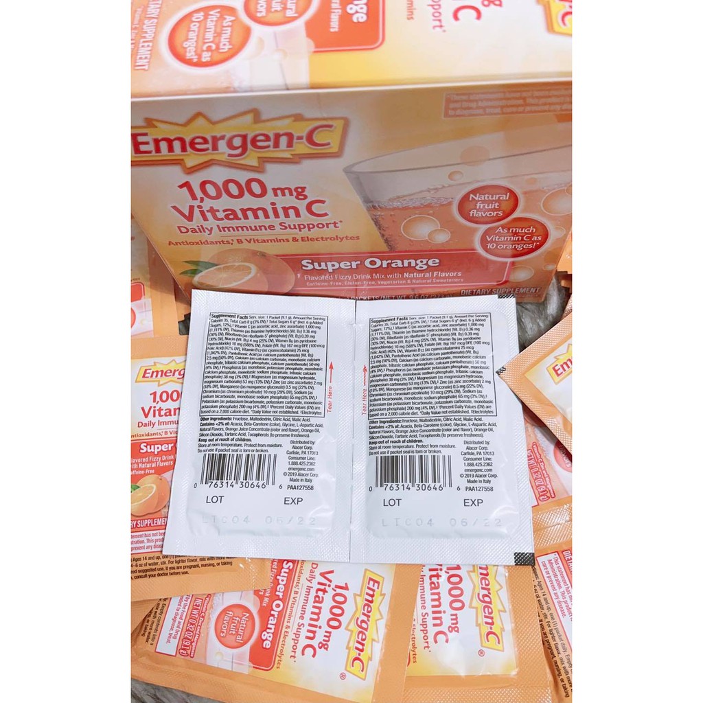 BỘT SỦI VITAMIN C tăng cường đề kháng Emergen-C Immune 1000mg Vitamin C- Của Mỹ