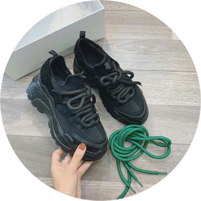 Giày thể thao đế cao dây đen xanh cá tính chất chơi