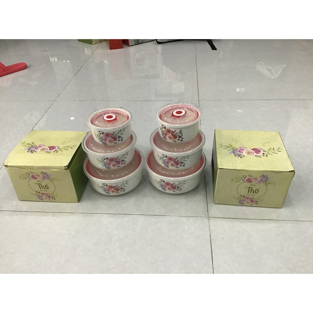 Combo Bộ thố sứ 3 món có nắp hút chân không