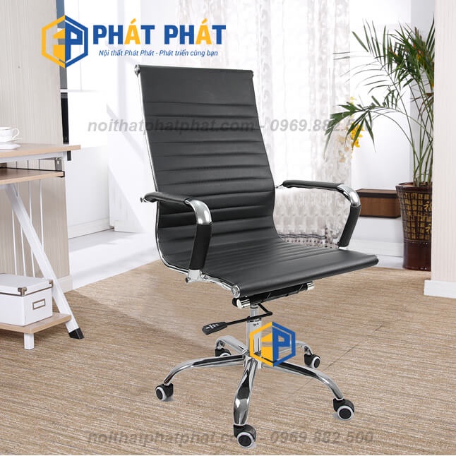Ghế xoay văn phòng Phát Phát lưng da, ghế xoay da chân mạ làm việc tại nhà chính hãng - GL214
