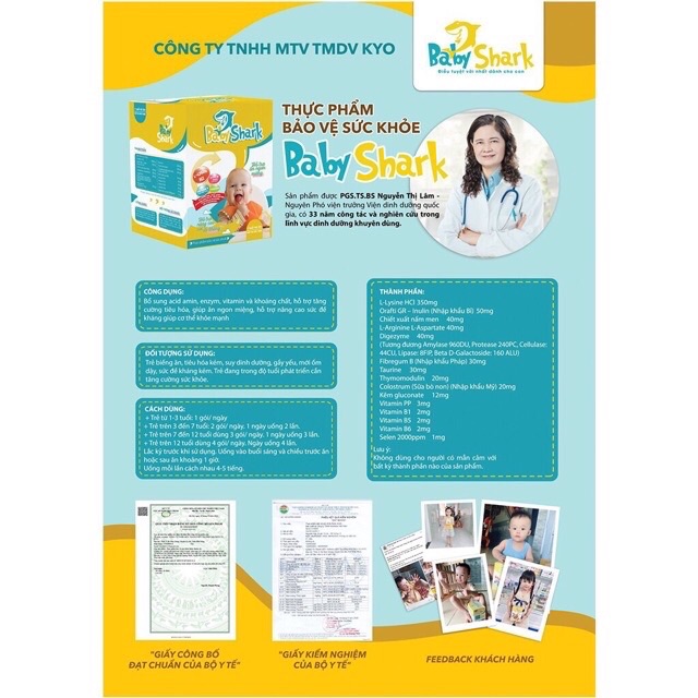 Baby shark mẫu mới siro cá mập gold X2 - hộp 30 gói siro ăn ngon - tăng cân - hết táo bón