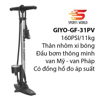 Bơm xe đạp 160PSI/11KG GF-31PV nhôm xi bóng, van thông minh - GIYO Đài Loan