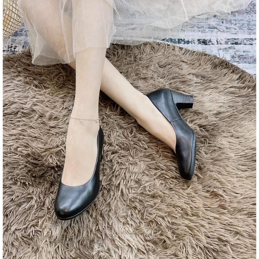 Giày cao gót công sở da thật êm mềm gót trụ cao 5cm 2017