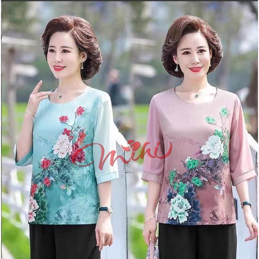 Bộ đồ trung niên nữ tay lỡ A45- Áo trung niên - Thời trang cao cấp, sang trọng người lớn tuổi U40 U50 U60 giá rẻ Bigsize