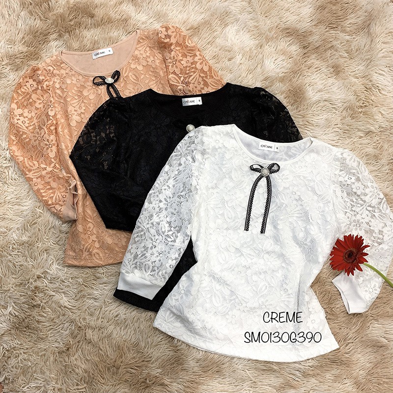 [Mã FASHIONMALLT4 giảm 15% đơn 150k] Áo sơ mi ren tay lỡ SM0130 CREME | BigBuy360 - bigbuy360.vn