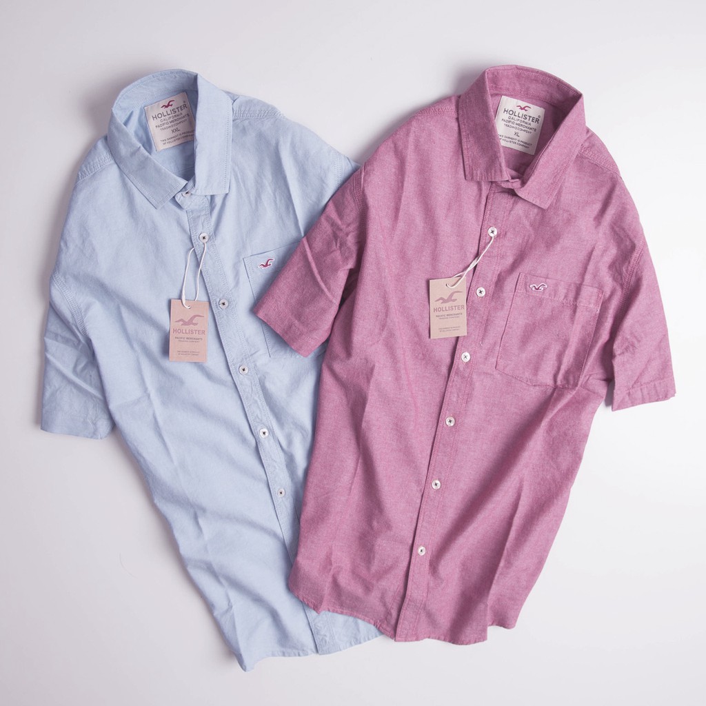 Áo sơ mi nam tay ngắn vải Oxford xuất khẩu cao cấp Hollister màu Hồng - Phong Cách Trẻ Trung