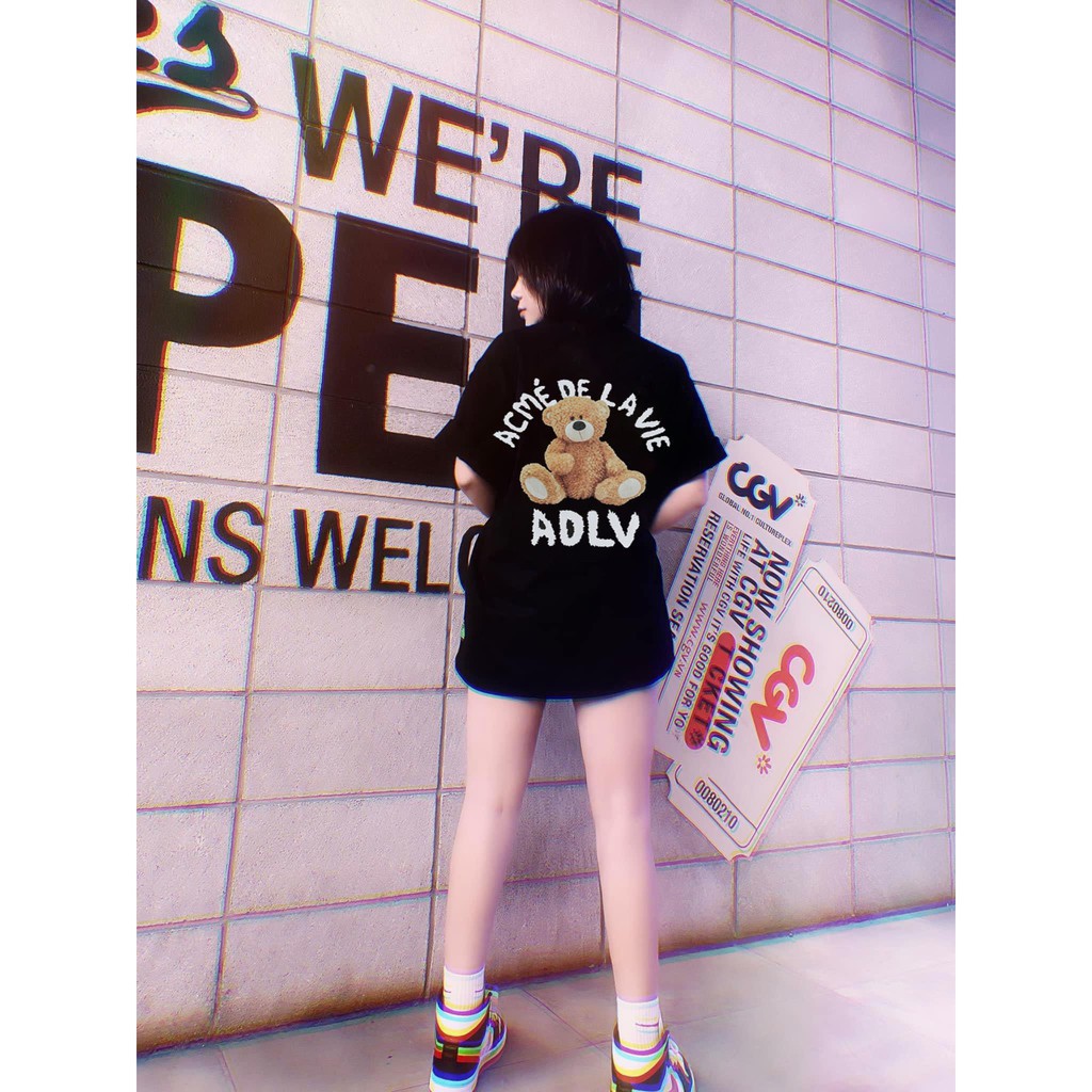 Áo Phông Nam Nữ ADLV Gấu Tay lỡ Áo Thun Nam Nữ ADLV Form Rộng