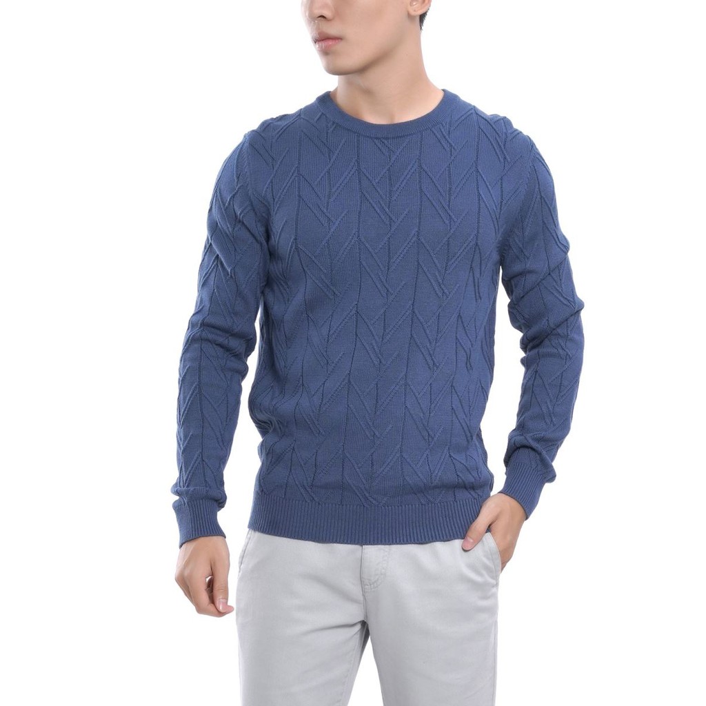 Áo len aristino màu xanh cổ vịt slim fit AWO012W7